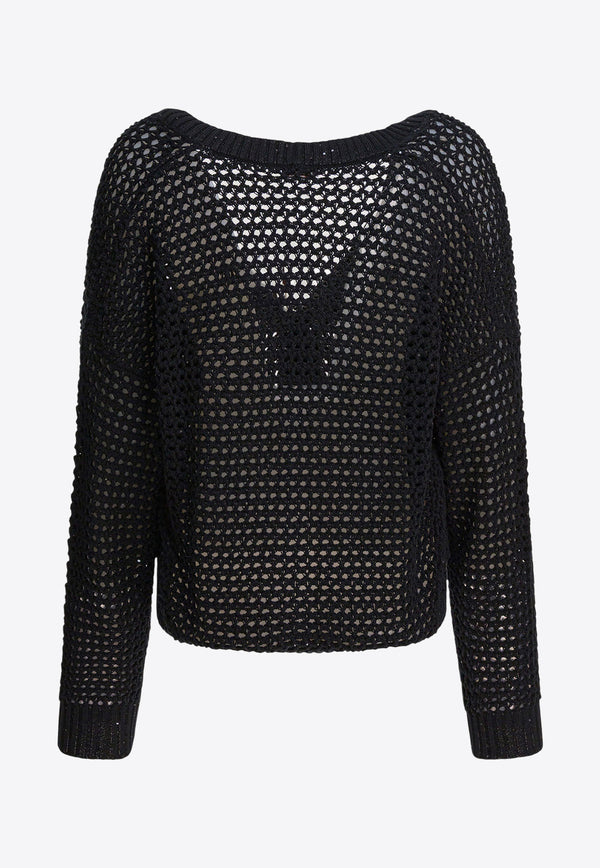 Brunello Cucinelli Open Knit V-neck Cardigan Black MDV796806C101_80222