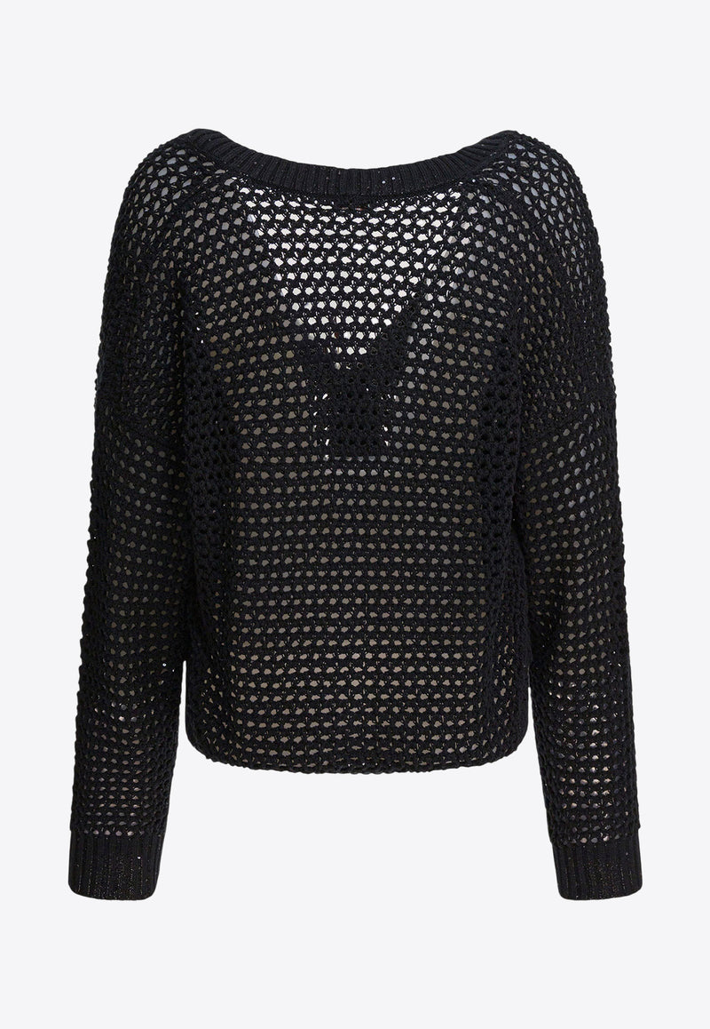 Brunello Cucinelli Open Knit V-neck Cardigan Black MDV796806C101_80222