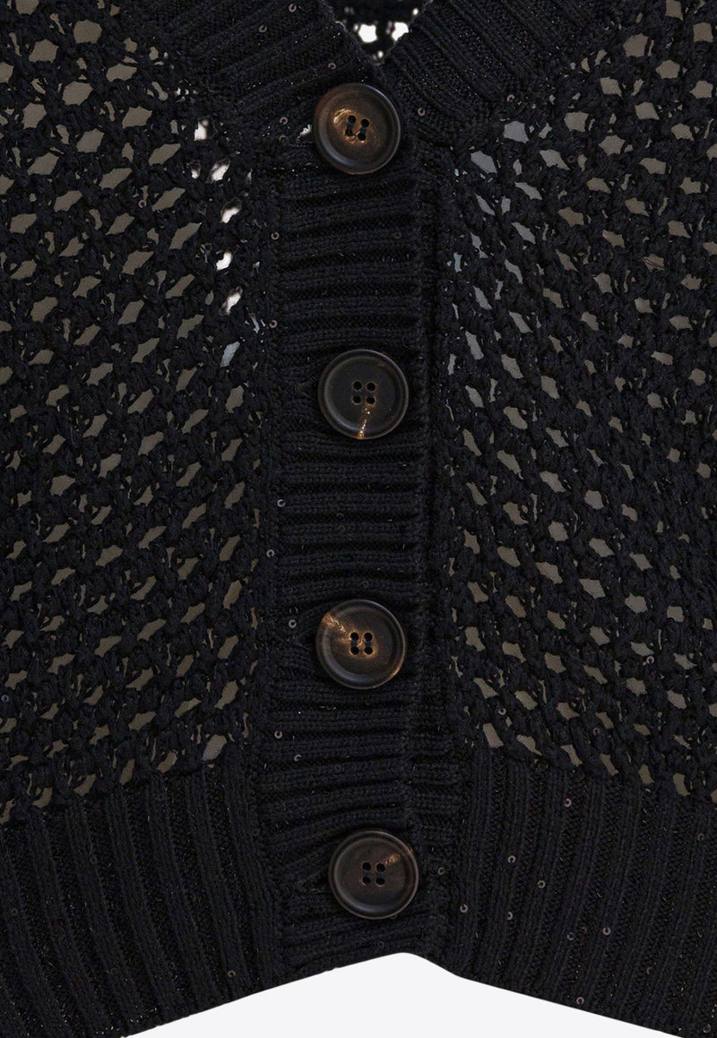 Brunello Cucinelli Open Knit V-neck Cardigan Black MDV796806C101_80222