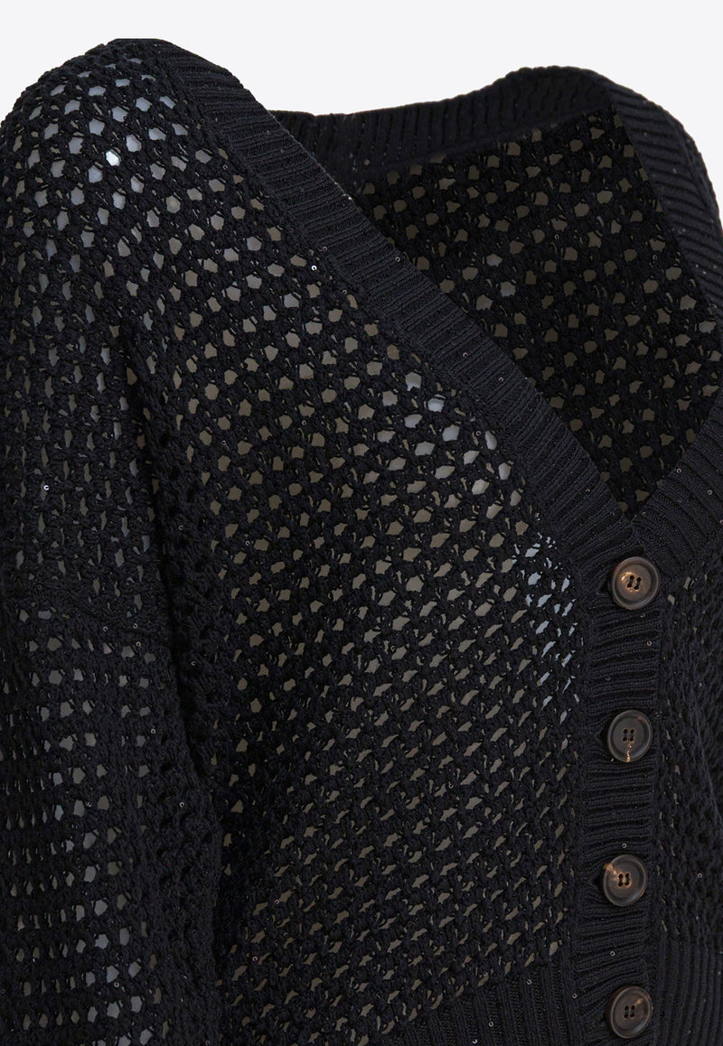 Brunello Cucinelli Open Knit V-neck Cardigan Black MDV796806C101_80222