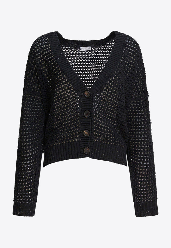 Brunello Cucinelli Open Knit V-neck Cardigan Black MDV796806C101_80222