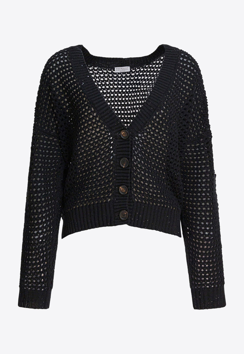 Brunello Cucinelli Open Knit V-neck Cardigan Black MDV796806C101_80222