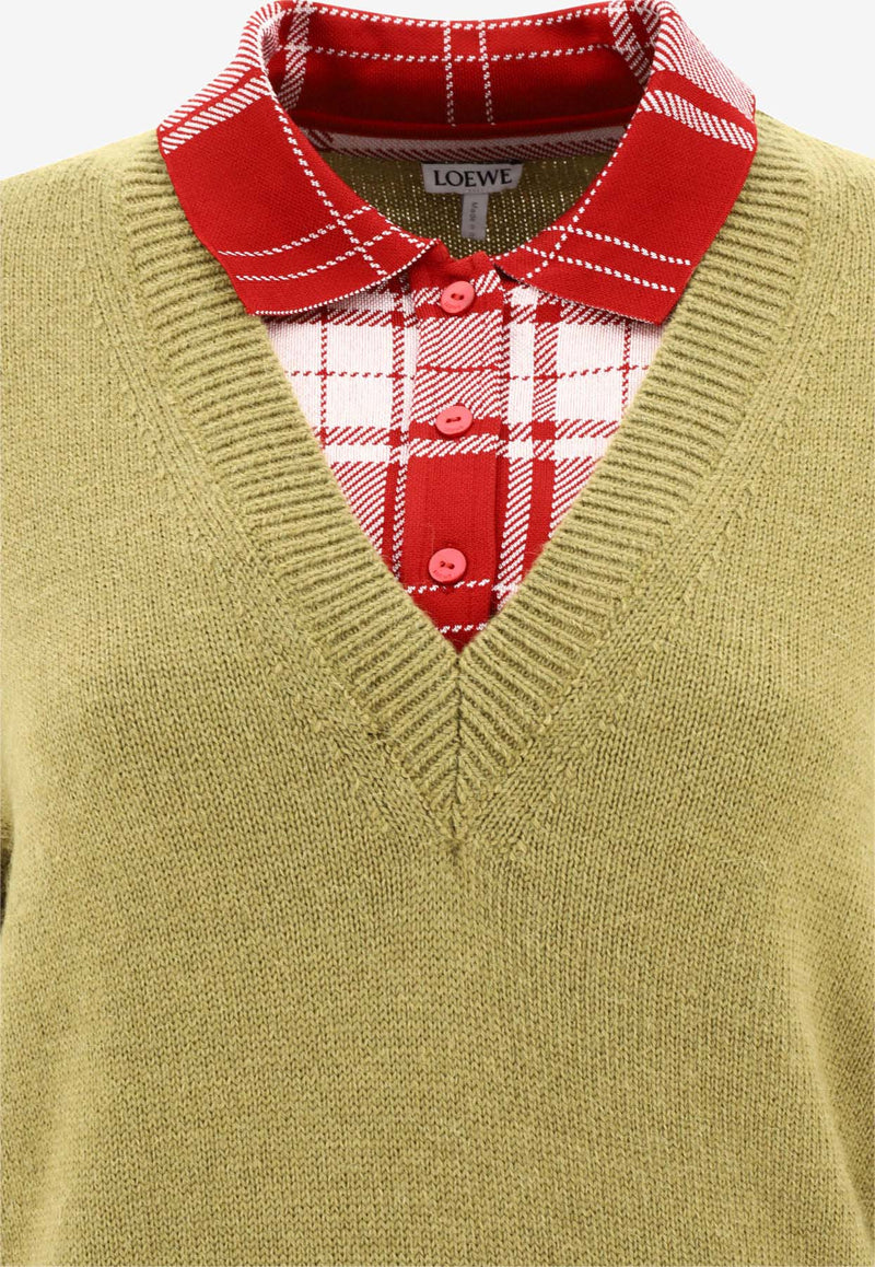 Loewe Layered Sweater in Wool and Alpaca Green S540Y14KEQ4107_80127