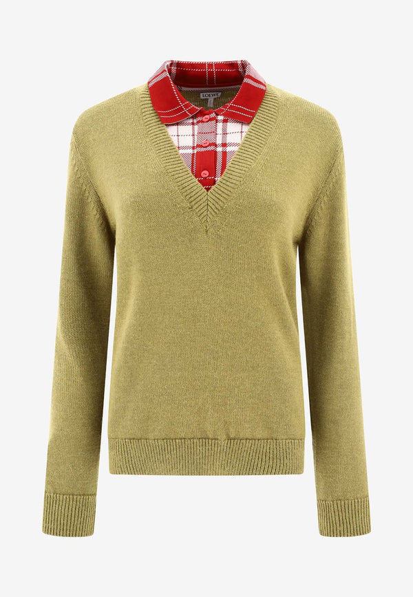 Loewe Layered Sweater in Wool and Alpaca Green S540Y14KEQ4107_80127