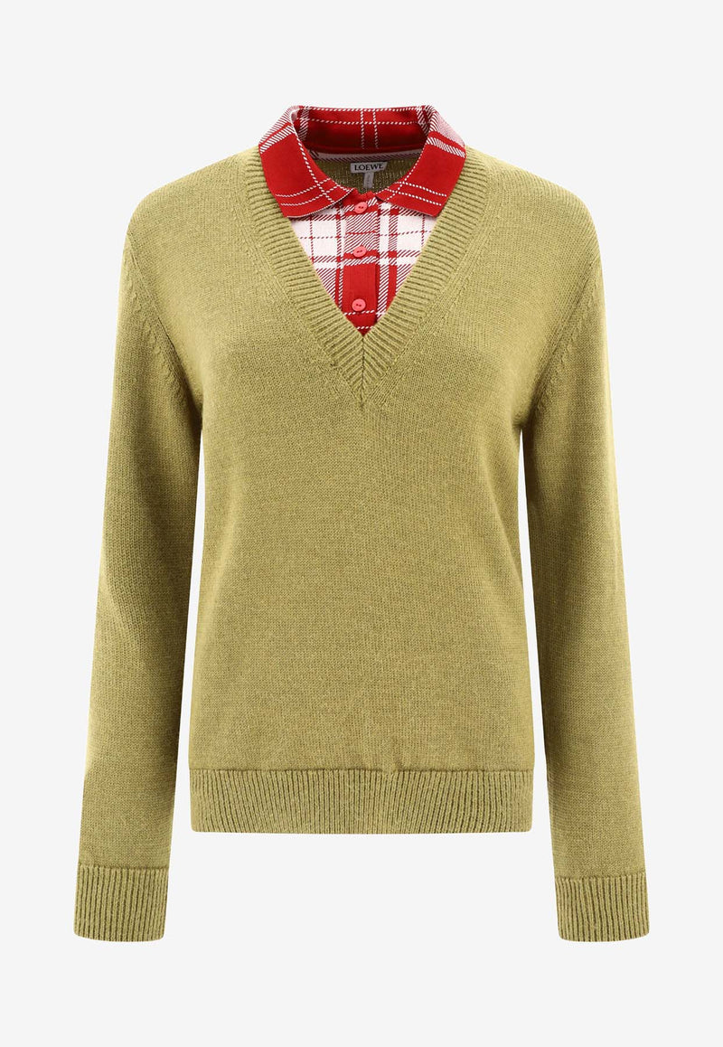 Loewe Layered Sweater in Wool and Alpaca Green S540Y14KEQ4107_80127