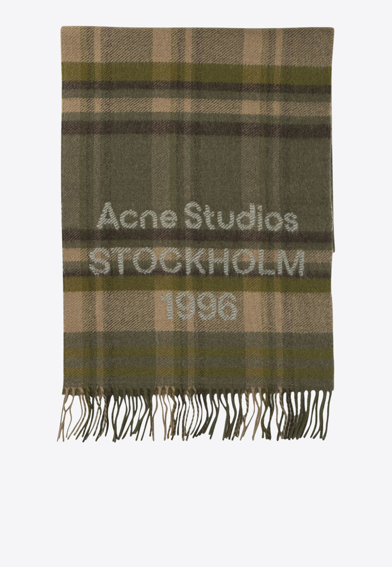 Acne Studios Checkered Fringed Scarf Green CA0385DDK_c982f9af-55ab-4727-a818-59790fc2d86a