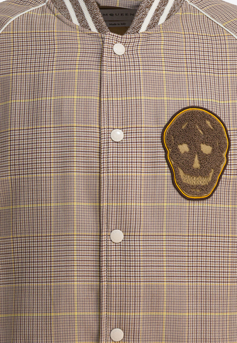 Alexander McQueen Skull Patch Prince of Wales Bomber Jacket Beige 827398QUACY9238_82448