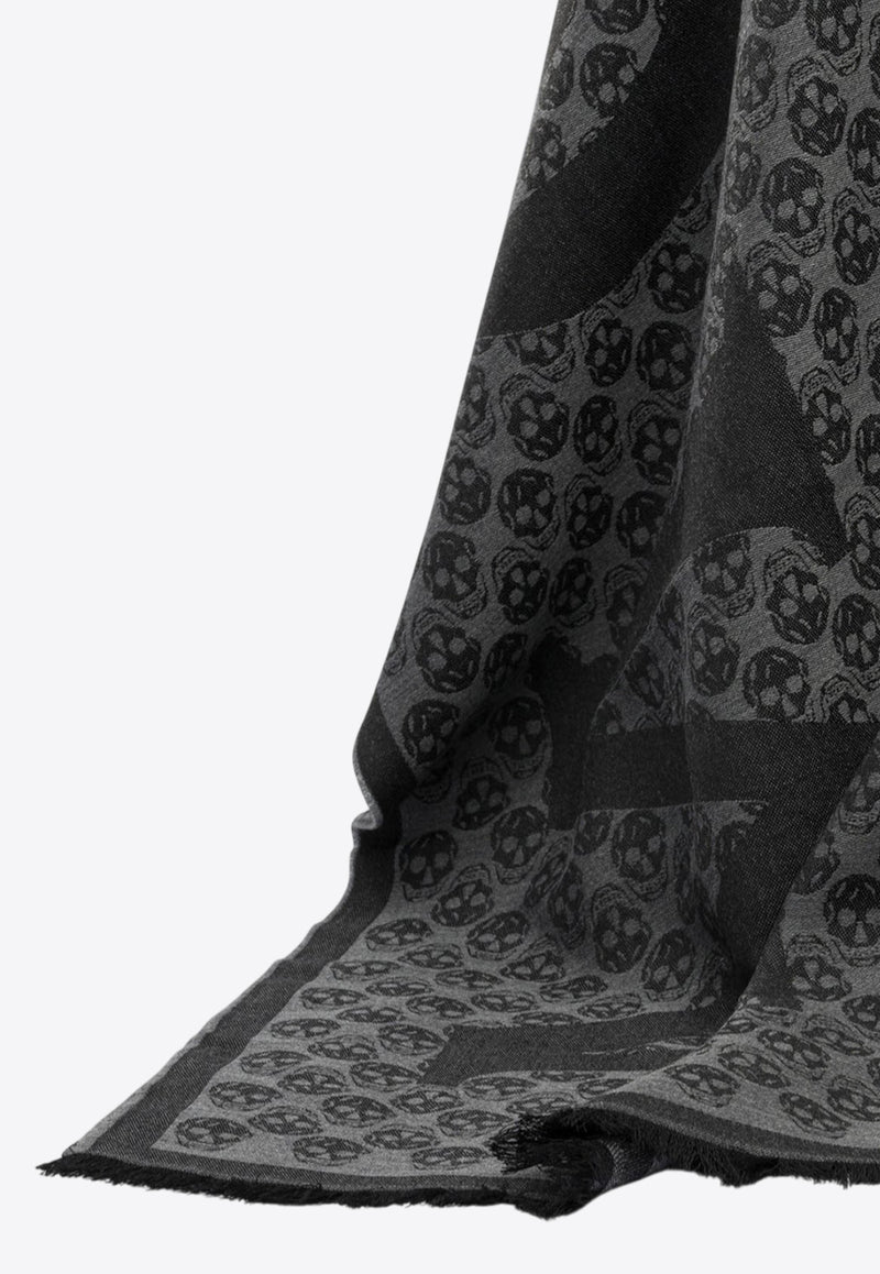 Alexander McQueen Maxi Logo Skull Print Wool Scarf Gray 8353754200Q1461_82271