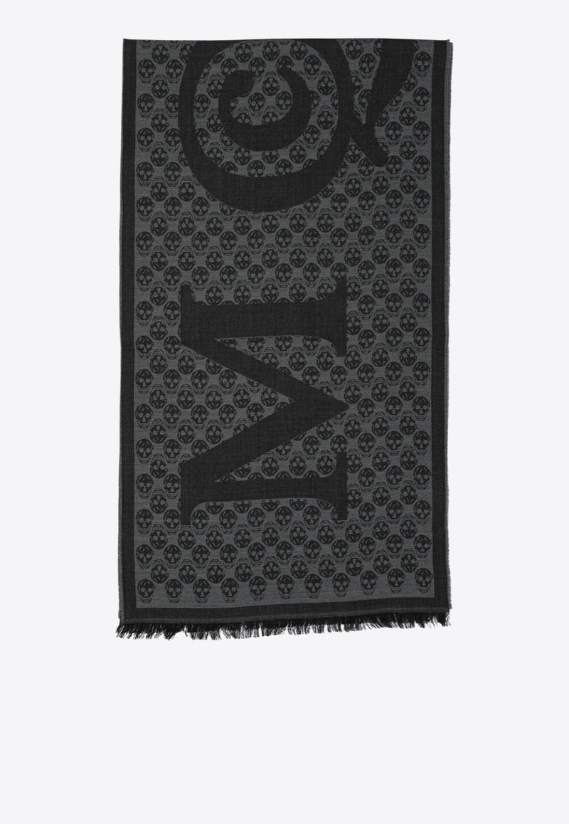 Alexander McQueen Maxi Logo Skull Print Wool Scarf Gray 8353754200Q1461_82271
