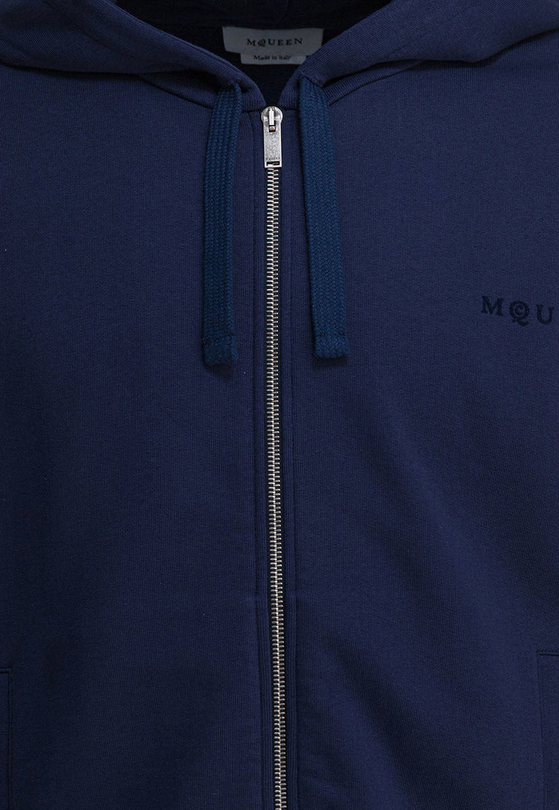 Alexander McQueen Logo Embroidered Zip-Up Hoodie Blue 839217QTADU0438_82524