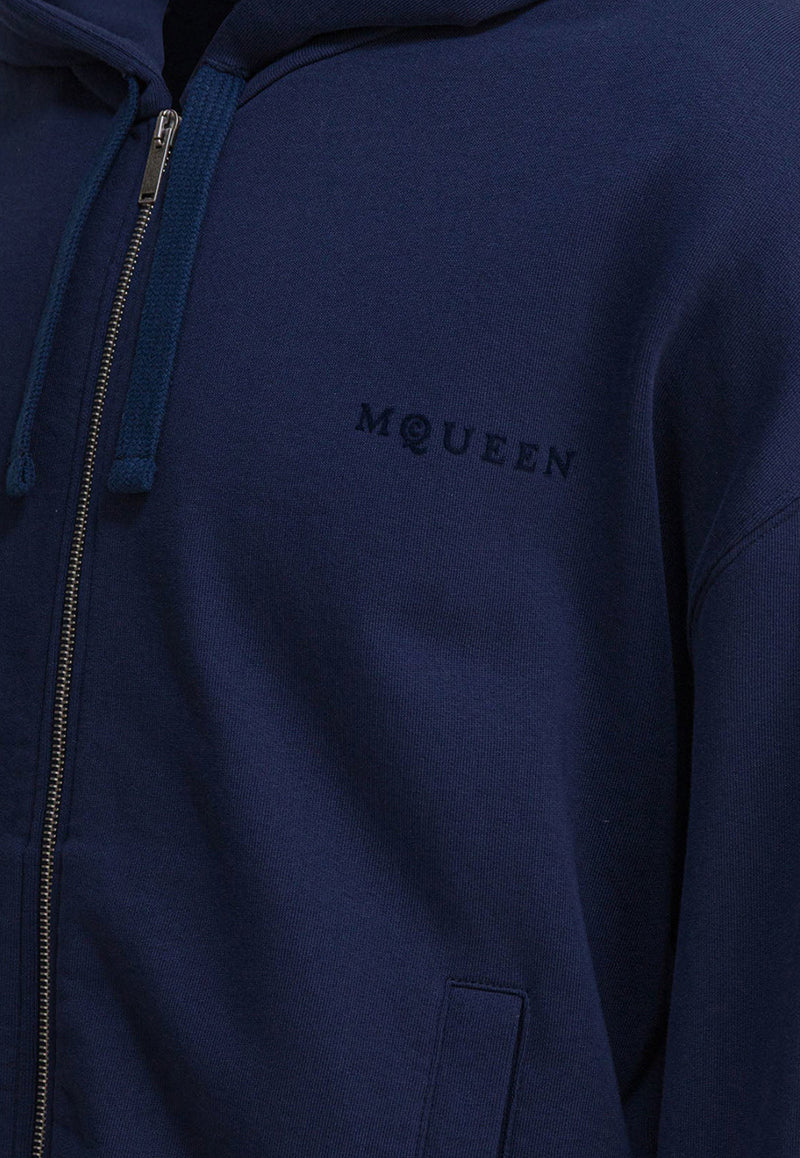 Alexander McQueen Logo Embroidered Zip-Up Hoodie Blue 839217QTADU0438_82524