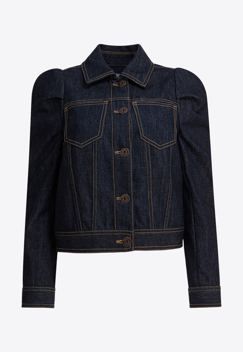 Alexander McQueen Puffed-Shoulder Denim Jacket Blue 847964QMADZ4098_73e6e4b3-1a0f-4c72-8d38-67a4f883b25e