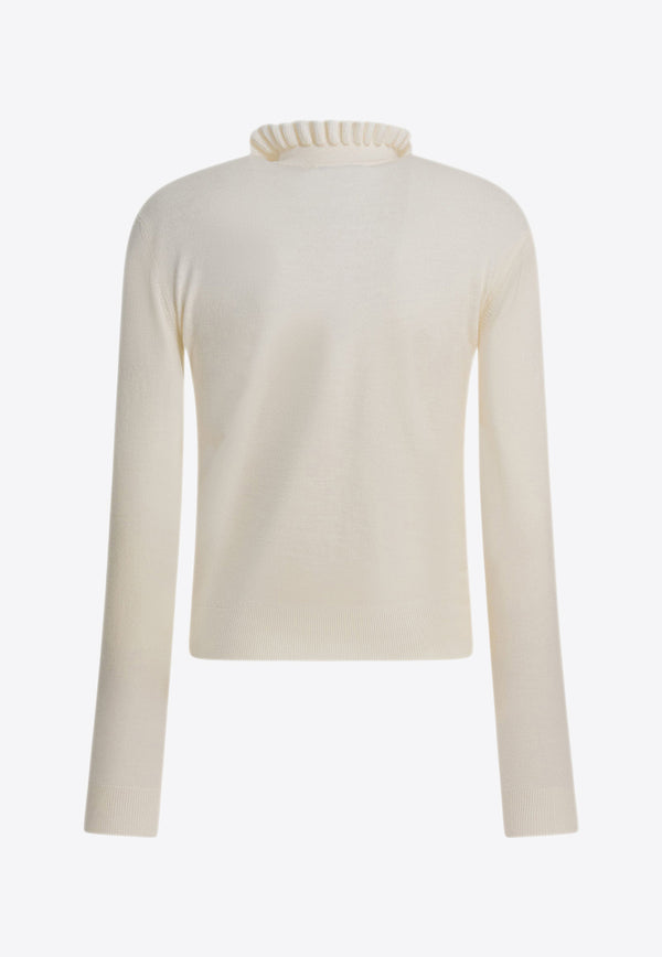 Alexander McQueen Ruffled-Neck Wool Knit Top White 852296Q1BFS9004_09403179-87f9-458c-b55d-4f201a1dab76
