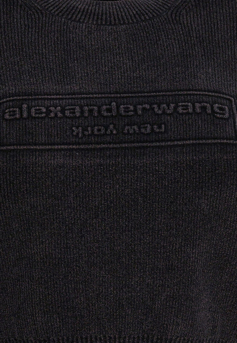 Alexander Wang Embossed Logo Faded Cropped T-shirt Black 1KC3251030011_f996ea12-2963-41c7-bab6-c3eb97f32299