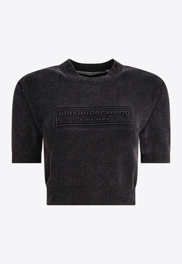 Alexander Wang Embossed Logo Faded Cropped T-shirt Black 1KC3251030011_f996ea12-2963-41c7-bab6-c3eb97f32299