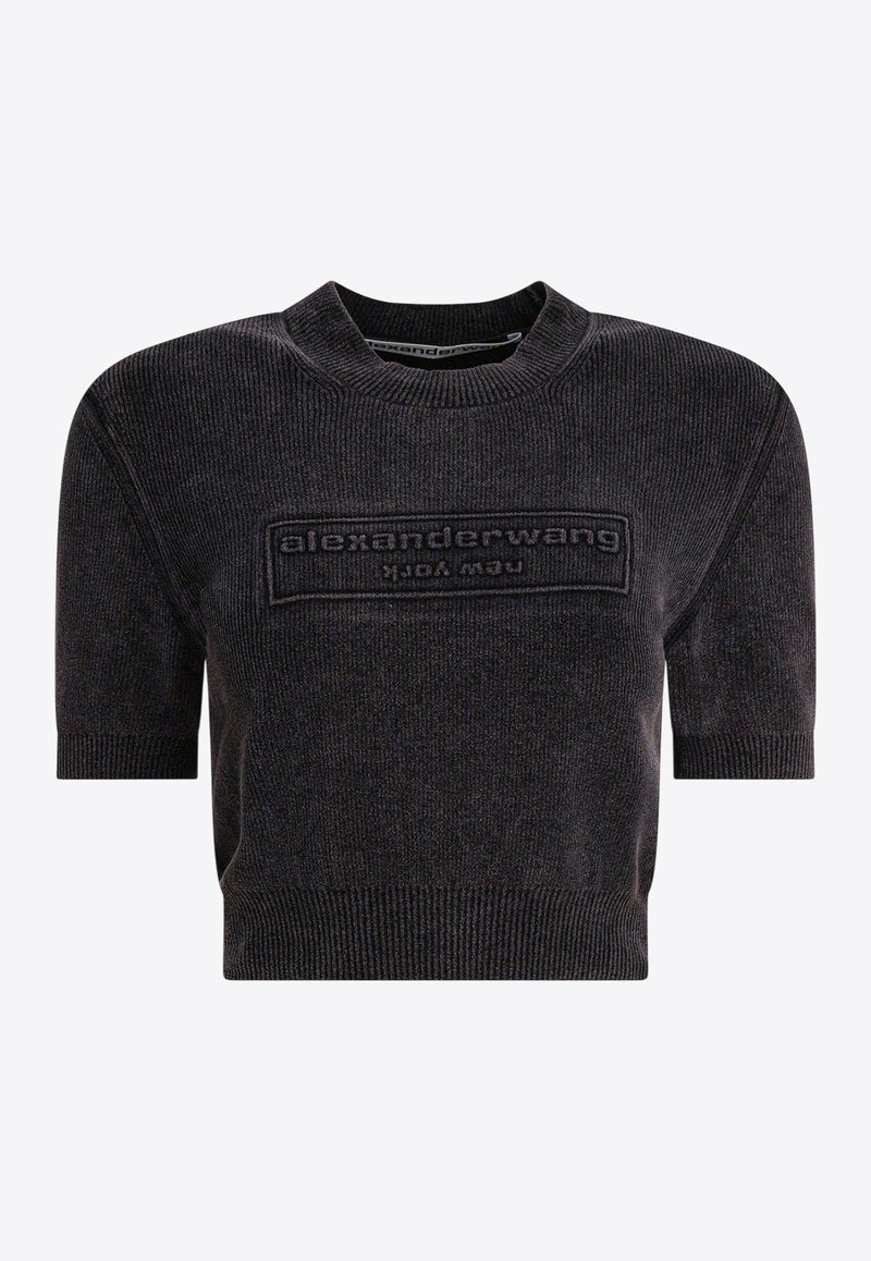 Alexander Wang Embossed Logo Faded Cropped T-shirt Black 1KC3251030011_f996ea12-2963-41c7-bab6-c3eb97f32299