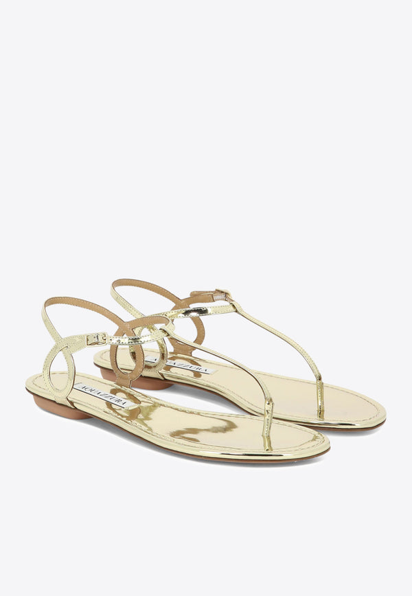 Aquazzura Almost Bare Metallic Leather Flat Sandals Gold ALBFLAA0SSYSOG_82831