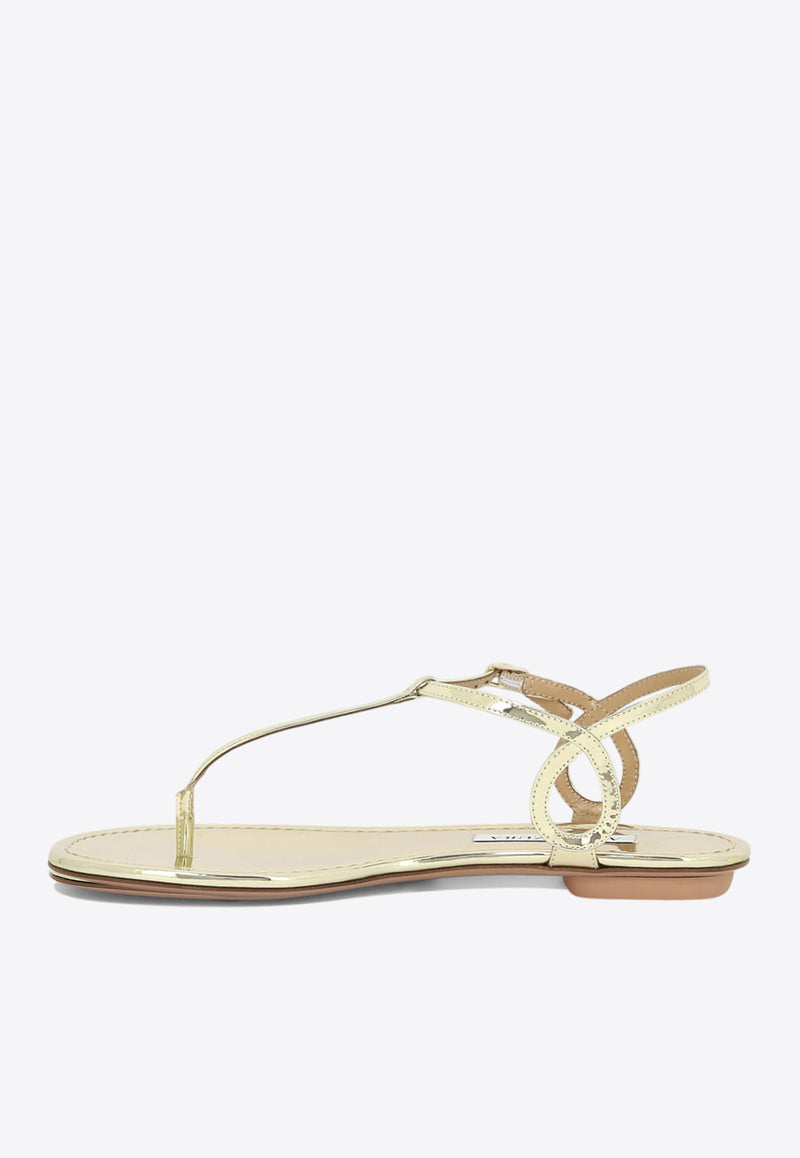 Aquazzura Almost Bare Metallic Leather Flat Sandals Gold ALBFLAA0SSYSOG_82831