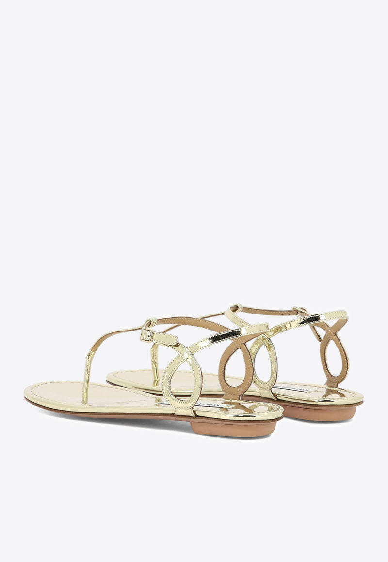 Aquazzura Almost Bare Metallic Leather Flat Sandals Gold ALBFLAA0SSYSOG_82831