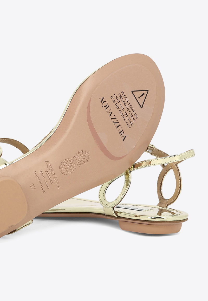 Aquazzura Almost Bare Metallic Leather Flat Sandals Gold ALBFLAA0SSYSOG_82831