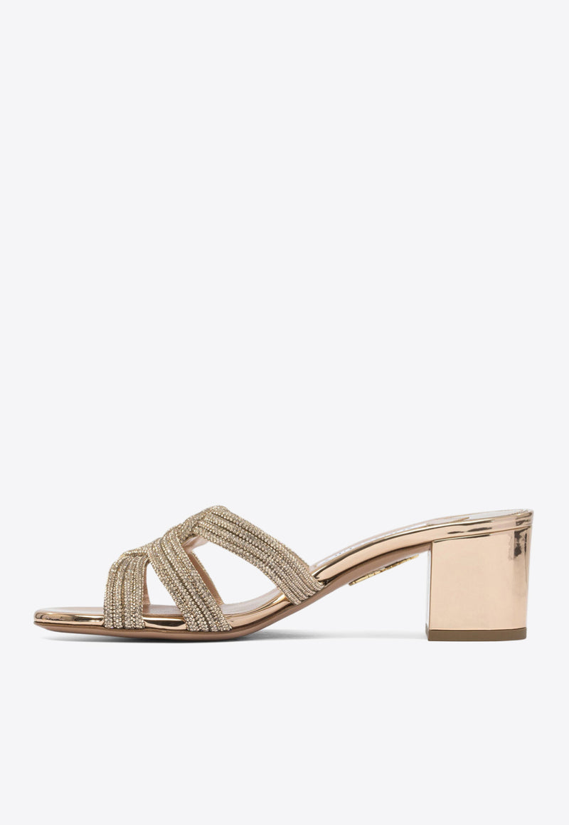 Aquazzura Felix 50 Crystal Embellished Mules Pink FXCMIDM0SSYROG_82761