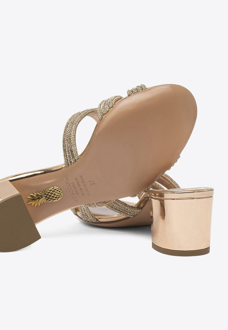 Aquazzura Felix 50 Crystal Embellished Mules Pink FXCMIDM0SSYROG_82761