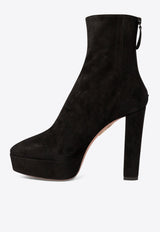 Aquazzura Saint Honore 120 Platform Suede Boots Black SHOMIDB3SUE000_82652