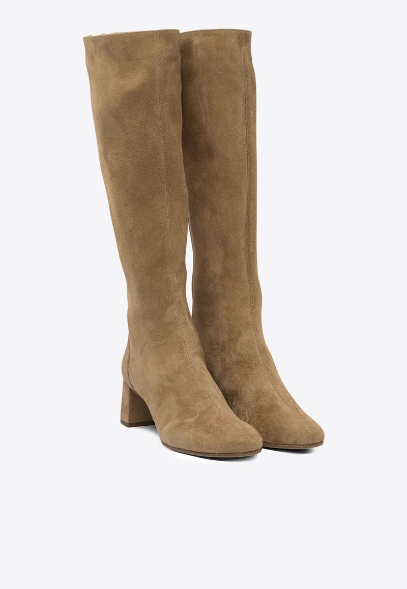 Aquazzura Saint Honore 50 Suede Knee-High Boots Beige SHOMIDB7SUEMCA_82768
