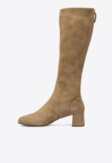 Aquazzura Saint Honore 50 Suede Knee-High Boots Beige SHOMIDB7SUEMCA_82768