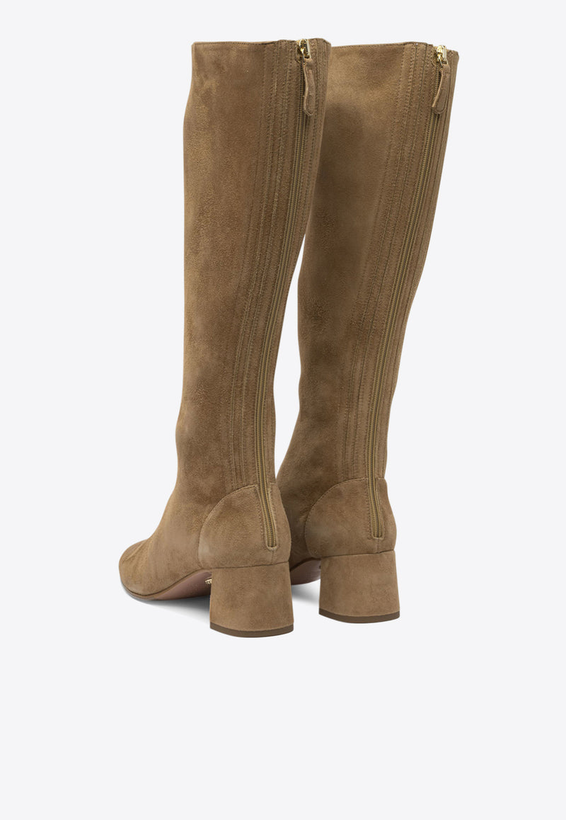 Aquazzura Saint Honore 50 Suede Knee-High Boots Beige SHOMIDB7SUEMCA_82768