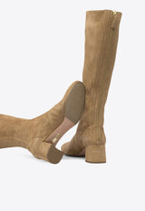 Aquazzura Saint Honore 50 Suede Knee-High Boots Beige SHOMIDB7SUEMCA_82768