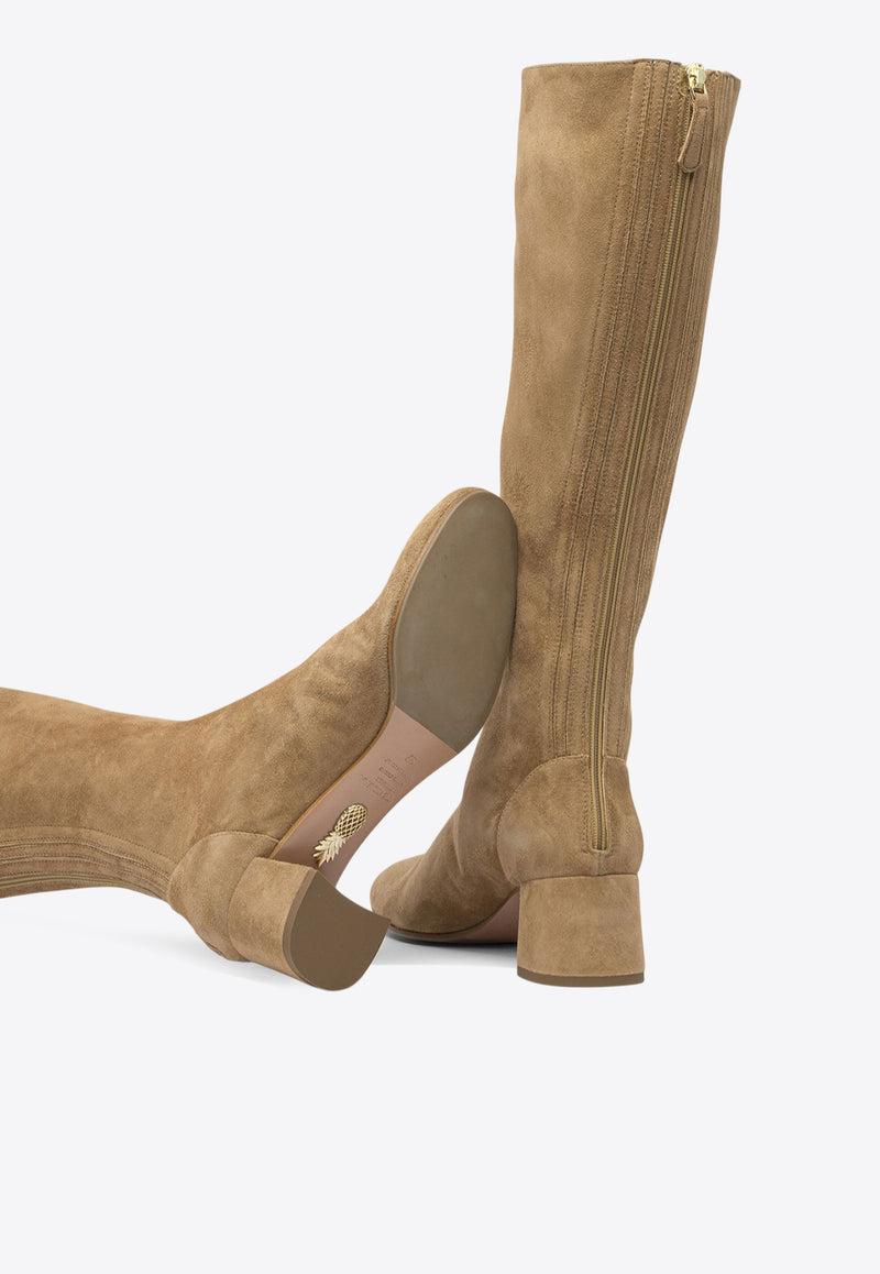 Aquazzura Saint Honore 50 Suede Knee-High Boots Beige SHOMIDB7SUEMCA_82768