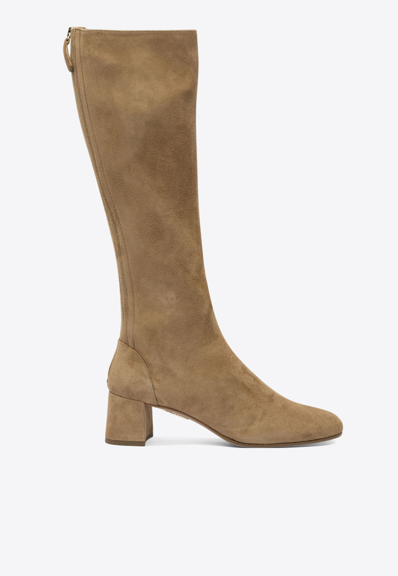 Aquazzura Saint Honore 50 Suede Knee-High Boots Beige SHOMIDB7SUEMCA_82768