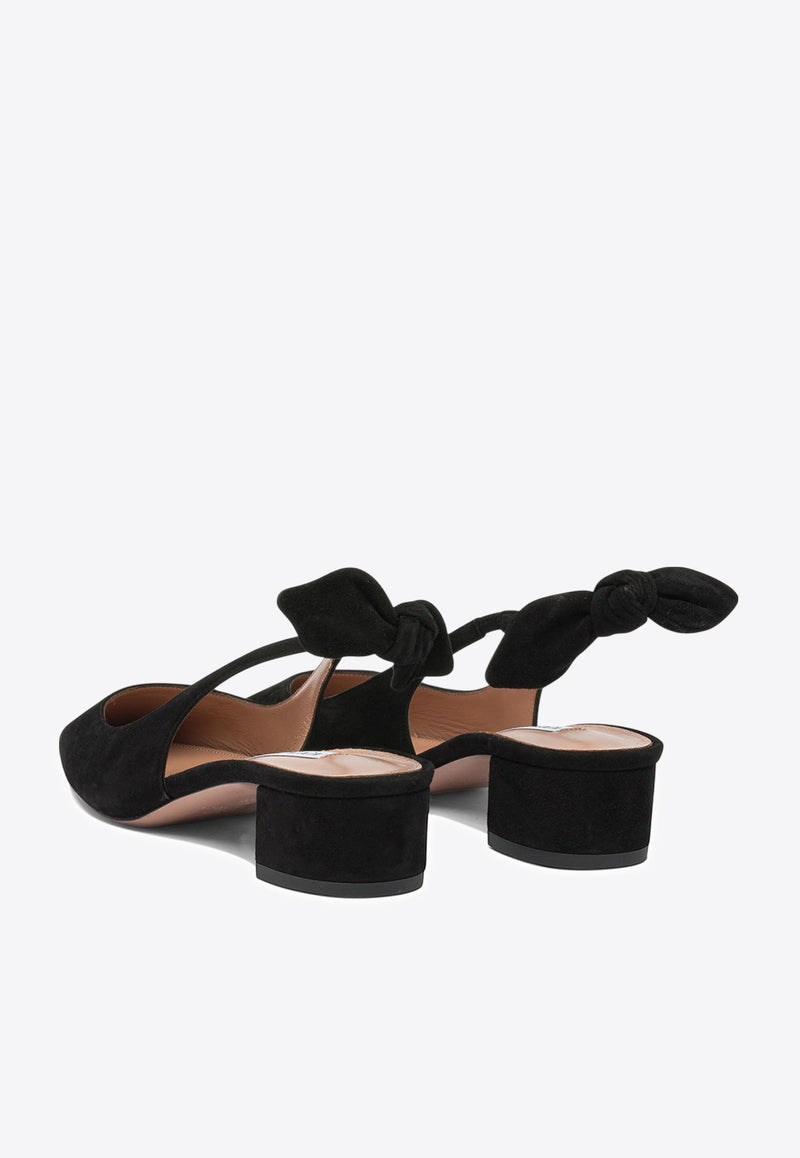 Aquazzura Very Bow Tie 35 Slingback Pumps Black VBTMIDL1SUE000_82763