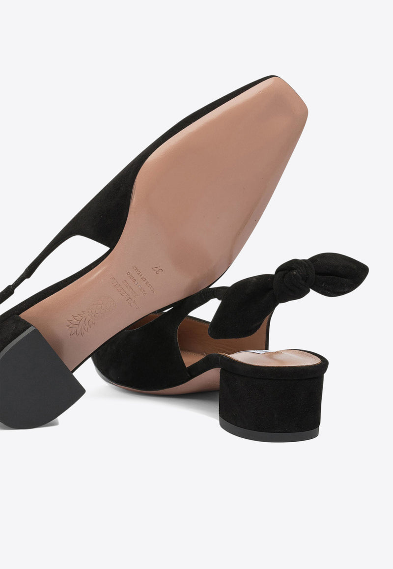 Aquazzura Very Bow Tie 35 Slingback Pumps Black VBTMIDL1SUE000_82763