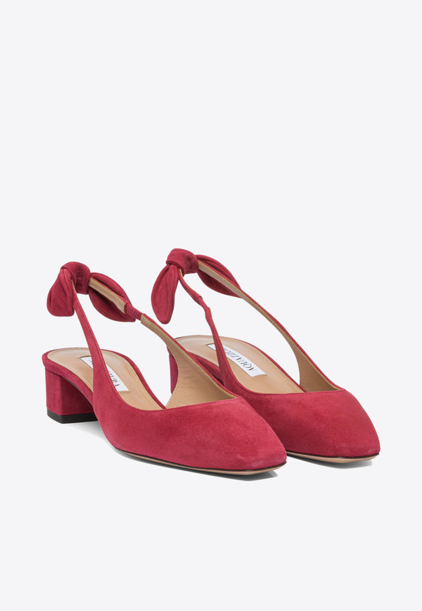 Aquazzura Very Bow Tie 35 Suede Slingback Pumps Red VBTMIDL1SUECD3_82756