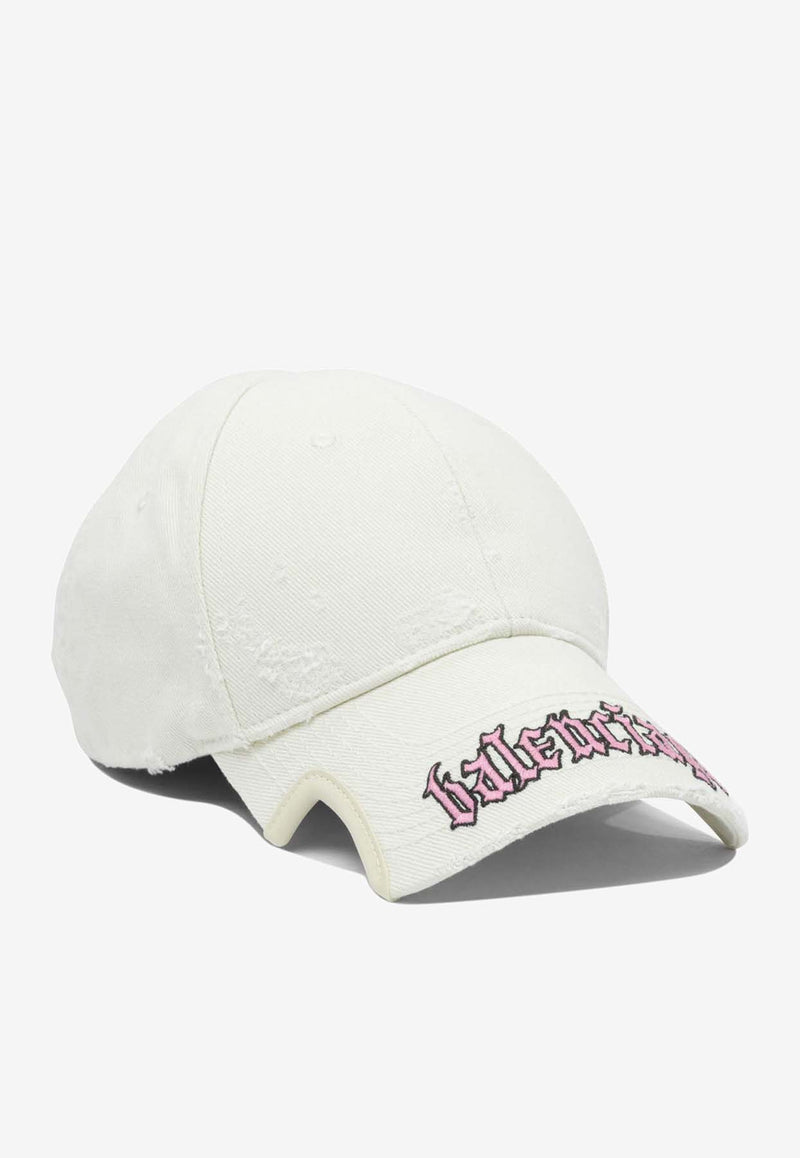 Balenciaga Script Distressed Logo Baseball Cap White 834914410B29014_82550