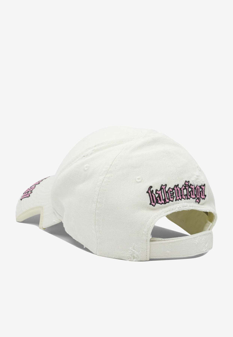 Balenciaga Script Distressed Logo Baseball Cap White 834914410B29014_82550