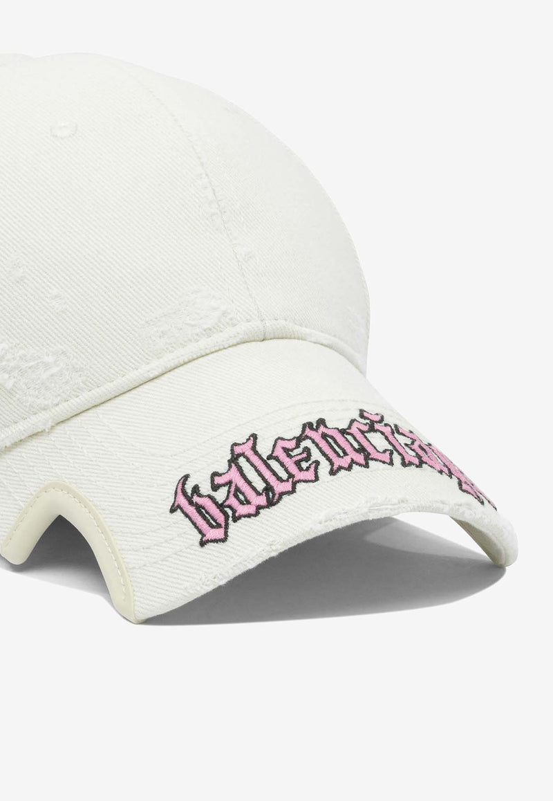 Balenciaga Script Distressed Logo Baseball Cap White 834914410B29014_82550