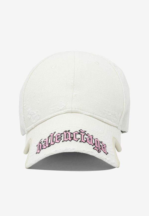 Balenciaga Script Distressed Logo Baseball Cap White 834914410B29014_82550
