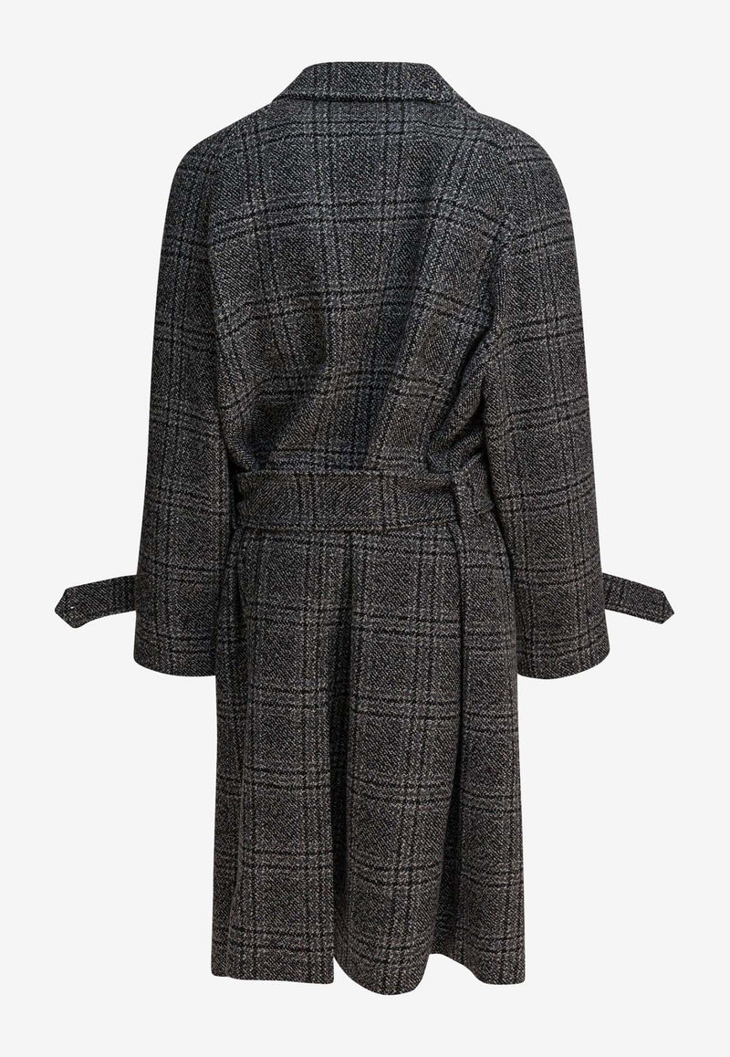 Balenciaga Single-Breasted Checked Wool Long Coat Gray 838934TSU201269_82545