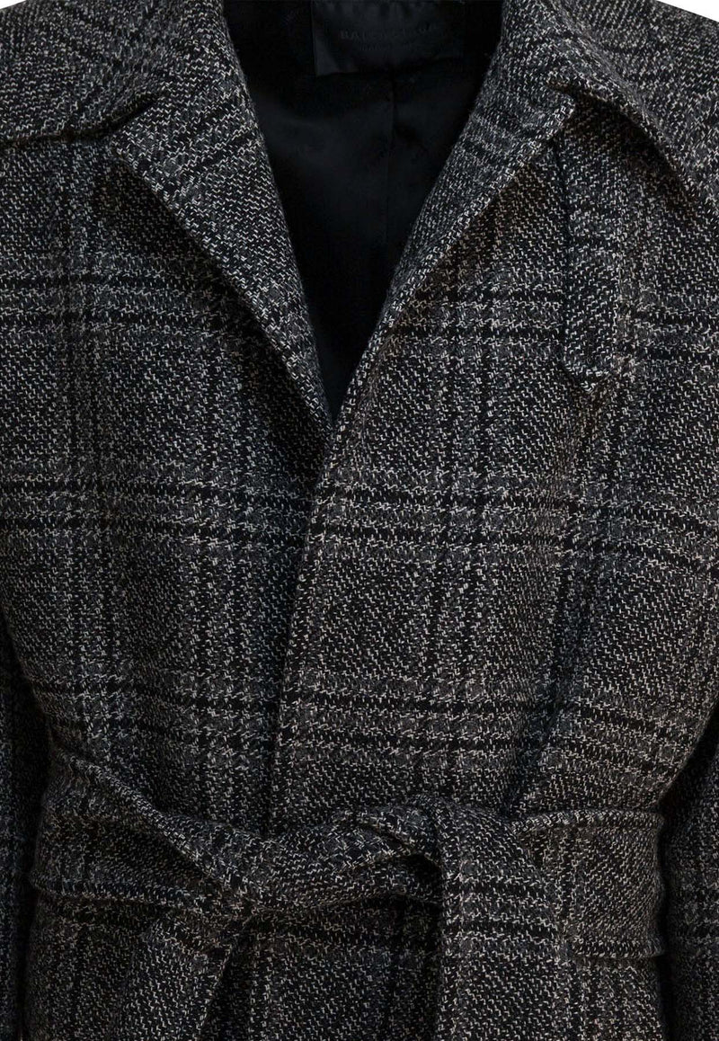 Balenciaga Single-Breasted Checked Wool Long Coat Gray 838934TSU201269_82545