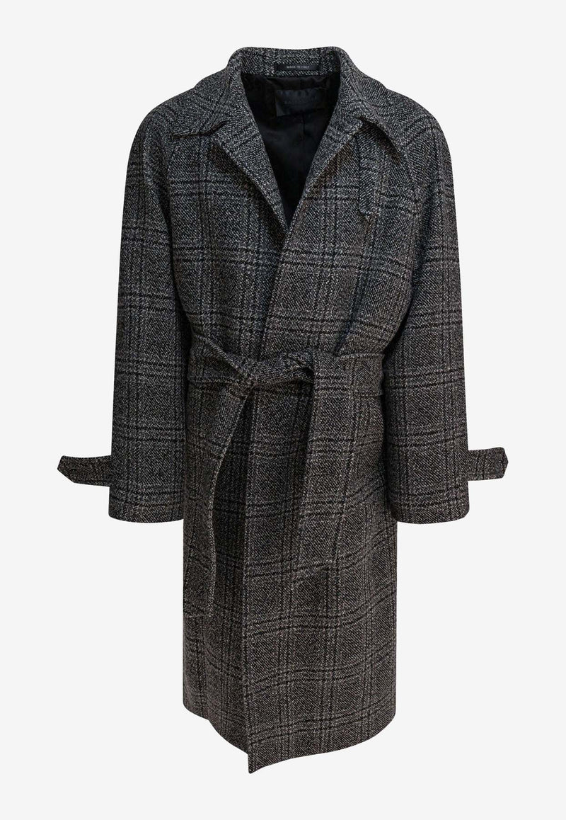 Balenciaga Single-Breasted Checked Wool Long Coat Gray 838934TSU201269_82545