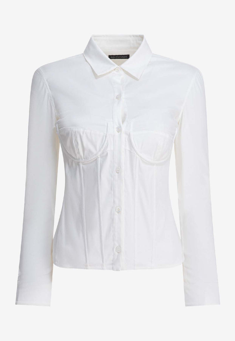 Balenciaga Corset Style Long-Sleeved Shirt  White 850782TSM199000_5340b026-3adc-462e-9b7a-8ceaefc7eb70