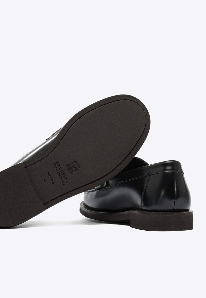 Brunello Cucinelli Monili Chain Leather Penny Loafers Black MZVNG3011C101_82842