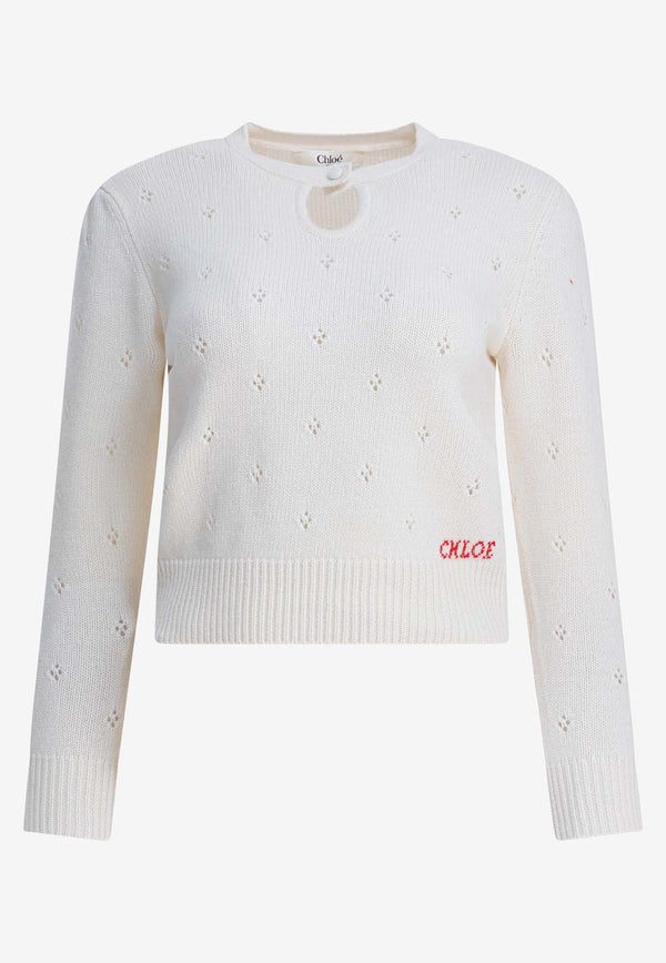 Chloé Openwork Knit Cropped Sweater White CH25WMP08590107_b64f5275-ec0c-4be6-a043-88d3f2b26603