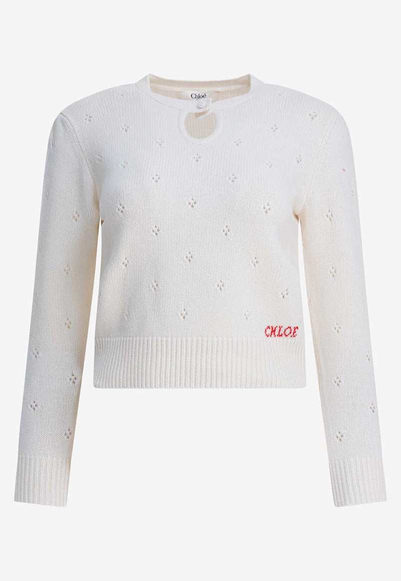 Chloé Openwork Knit Cropped Sweater White CH25WMP08590107_b64f5275-ec0c-4be6-a043-88d3f2b26603