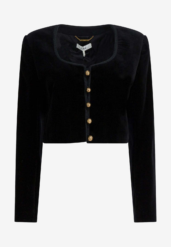 Chloé Spencer Velvet Cropped Jacket Black CH25WVE34091001_575057dc-2b60-4ca7-bece-6842c196781a