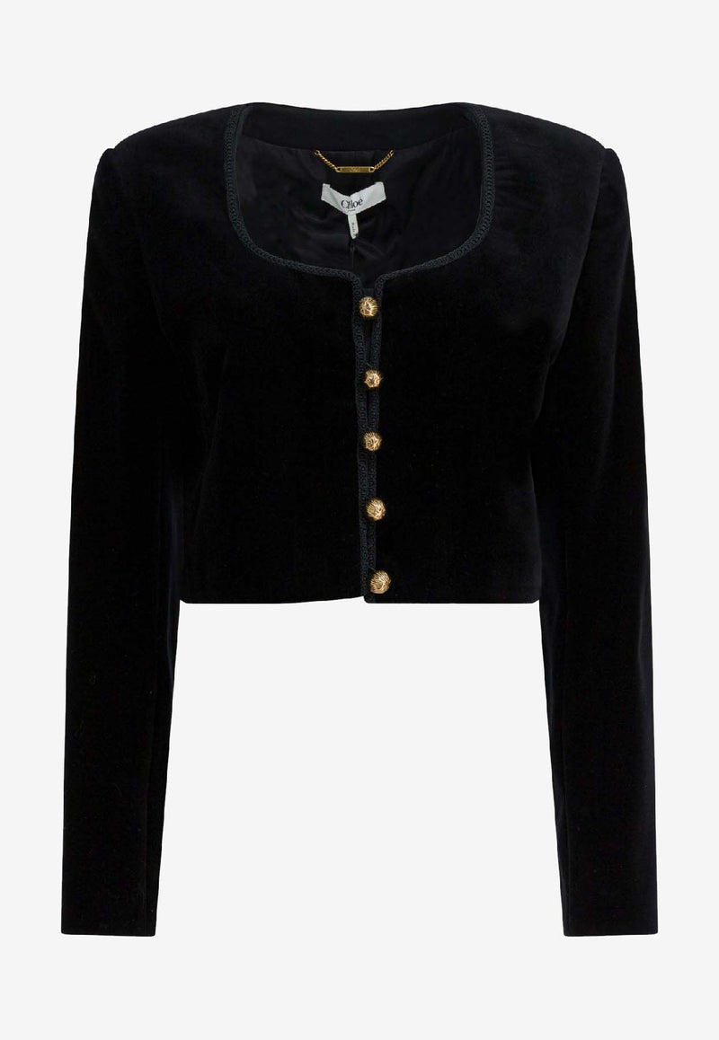 Chloé Spencer Velvet Cropped Jacket Black CH25WVE34091001_575057dc-2b60-4ca7-bece-6842c196781a