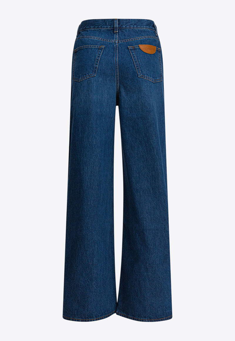 Chloé Logo Patch Wide-Leg Jeans Blue CHC24ADP02150402_82084